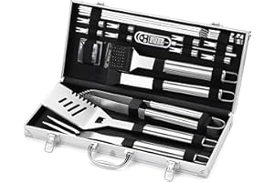 ROMANTICIST 20pcs Edelstahl Grillzubehör Tool Set，Grill Zubehör Set Geschenke für Männer und Frauen, Perfektes Grillbesteck Kit mit Grillkoffer und Grillmatte für Garten und Camping