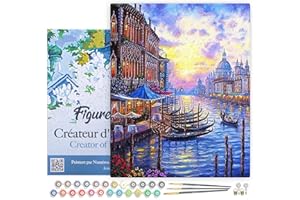 Figured'Art Peinture par Numéro Adulte avec Cadre Le Grand Canal de Venise - Activité Manuelle Kit de Loisir Créatif DIY Numéro d'art Complet - 40x50cm Toile tendue sur châssis