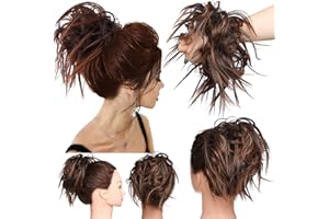 MY-LADY Posticci per Capelli Chignon Capelli Disordinati, Coda Capelli Veri Mossi Ricci Elastico con Capelli Chignon Facile per Capelli Extension Chignon da Donna Miscela ramata castano medio