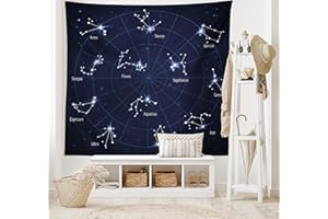ABAKUHAUS Constellation Tapisserie, Horoscope Graphique, Décoration Murale en Tissu pour la Chambre à Coucher Le Salon Le dortoir, 150 cm X 110 cm, Bleu foncé-Blanc