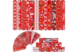 ELCOHO 60 Pack Christmas Slap Bracelets Toys Xmas Slap Bands Santa Claus Snowman Reindeer Slap Wristband for Christmas Party Favors