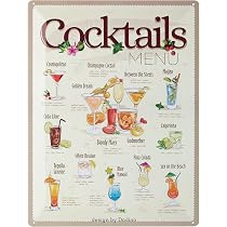 Cartello in latta con ricette di cocktail in stile vintage per