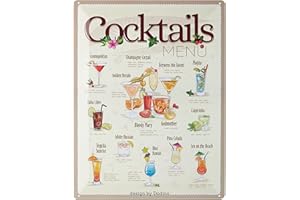 DODINO Cartel de chapa 30x40cm COCTAILS con recepta de Coctel, accesorio decorativo para Cafe Bar Restaurante Pub Cocina