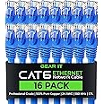 GEARit Cat 6 Ethernet Cable (16-Pack 1 Foot) Cat6 Network Patch, 10Gbps, RJ45, Snagless Cord, Gold-Plated Connectors, Internet for PC, TV, Tablet, Router, Printer, Servers, IT Data Center - Blue