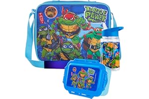 Get Trend Teenage Mutant Ninja Turtles Bolsa Termica Infantil con Fiambrera Almuerzo Botella Agua Niños 3 Piezas Bolsa Merienda Botellas Loncheras (Azul TMNT)