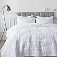 R.SHARE White Quilt King Size Bedding Sets with Pillow Shams, Lightweight Soft Bedspread Coverlet, Basket Weave Quilted Blanket Thin Comforter Bed Cover for All Season, 3 Pieces, 104x90 inches