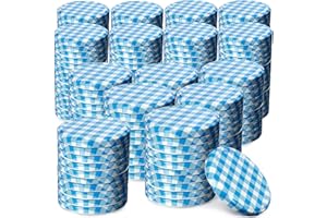 KADAX Lot de 200 couvercles à visser - Diamètre : 82 mm - En métal - Avec 6 dents d'encliquetage - Idéaux comme couvercle de rechange pour les bocaux à conserve - Bleu à carreaux
