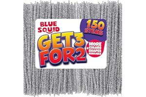 Blue Squid Pfeifenreiniger, Chenille-Stiele, silberfarben, metallische Chenille-Reiniger, Silber-metallische Pfeifenreiniger,