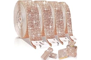 EANLOLY 4 Rollen selbstklebendes Strassband Kristall Diamant Dekoration Aufkleber Bling Kunst Handwerk für Event Hochzeit Party Auto Telefon (Champagner Gold)…