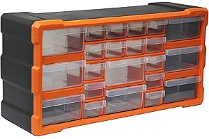 Boxer® Cassettiera Porta Minuterie con 22 Cassetti – Organizzatore da Parete o Sovrapponibile, in Plastica PP, per Viti Chiodi e Piccoli Accessori, 25x50x16 cm