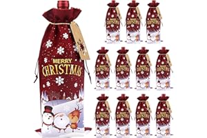 Obussgar Weihnachten Burlap Wein Geschenk Taschen, Vater Weihnachten Weinflasche Taschen, Weihnachten Drawstring Weinflasche Covers mit Seilen und Tags (12J)