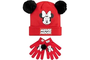 Disney Kinder Wintermütze und Handschuhe Set Minnie Mouse Rot One Size