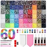 60 Colors 3mm Bedazzling Kit, 60000 Pcs Diamonds for Crafts | Kit with Hair Removal Tweezers, Pointillism Pen, Rhinestones fo