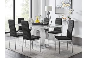 Furniturebox UK Dining Set - Giovani Dining Table and Milan Chairs Set Of 6 - Contemporary High Gloss and Glass Table with Modern Milan Chairs (+6 Black Chair)