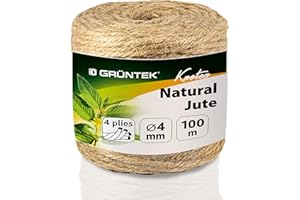 GRÜNTEK Spago Canapa Juta 4mm – Rotolo 100m, Corda Naturale e Biodegradabile per Tiragraffi Gatti, Giardinaggio e Decorazioni Fai-da-te | Filo Juta Resistente ed Ecologico