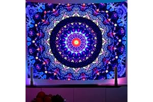 OSVINO Luce Nera Colorato Arazzo Mandala 180X230CM Caleidoscopico Trippy Arredamento della Camera Luce nera Manifesto Boemo Decorazione Murale per Camera da Letto Decorazione dello Sfondo