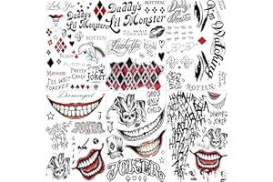 LAROI 6 Blatt Halloween Joker Temporäre Tattoos Damen Herren, Fake Joker Gesichts Tattoos Zum Aufkleben Männer Frauen Klebetattoos Erwachsene, Halloween kostüm Schminke Make UP Festival Accessoires