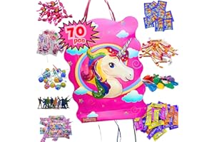 MANLOZ Pignata Compleanno Bambino. Pignata + Confezione da 70 palline senza glutine e giocattoli pignata. Pignata Compleanno. Pignate per bambini. Imbottitura pignata. Pignata Unicorno. Pinate Ragazza.