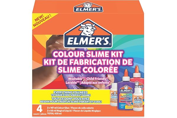 Elmer's kit pour slime coloré | Ingrédients pour slime avec colle colorée PVA lavable | Couleurs assorties | Liquide magique activateur de slime inclus | Kit de 4 pièces