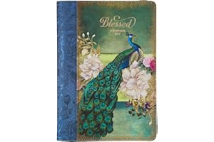 Christian Art Gifts Scripture Journal Blue/Peacock Printed Blessed Jeremiah 17:7 Bible Verse Inspirational Faux Leather Notebook, Zipper Closure, 336 Ruled Pages, Ribbon