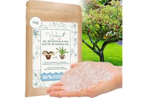 VIRHEA Granulat Wasserretentions-Gel für Pflanzen | Automatische Bewässerung während der Ferien | Innen und Außen | E-Book gratis | 1000 g Beutel | Geeignet für 1200 Liter Blumenerde