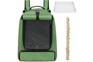 FLOVIPPET Vogelträger Rucksack, Tragbarer Papageien Rucksack Transportboxen für mittelgroße bis große Vögel, Vogelträger Reisekäfig mit Stehender Sitzstange und Tablett für Outdoor Abenteuer (Grün)