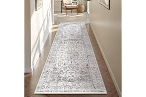PureCozy Runner Rugs for Hallway, Grey Machine Washable Kitchen Entryway Office, Low Pile Soft Vintage Area Rugs for Bedroom Living Room, Non Slip Floor Accent Carpet for Home Deocor, 60x180 cm