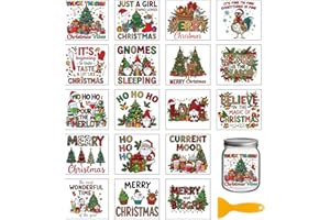 GLOBLELAND 18 Sheets Christmas Text Rub on Transfers Sticker for Vase Crafts 3.9x3.6inch Colorful Gnome UV DTF Cup Wraps Decals Merry Christmas Transfer Stickers for Furniture Cup Glass Bottle Decors