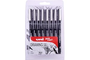 uni-ball PIN 153544419 8-częściowy cienkopis, wodoodporny i odporny na blaknięcie czarny tusz, rozmiary pióra (0,05, 0,1, 0,2, 0,3, 0,4, 0,5 i 0,8)