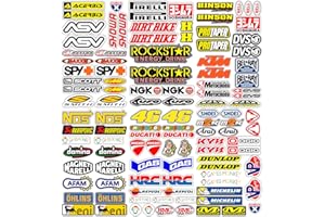 LLWQUANZSS Moto Autocollants Sponsor 113 Pcs Autocollant Motocross Graphiques Vélo VTT Ordinateur Scooter Kit Modèle Faire Vinyle Brillant Célèbre Marques Pack (36x33 cm)