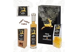 HANDELSAGENTUR KASBERGER Geschenkkorb Weihnachten | Geschenkset mit Lebkuchen-Sahne Likör, Sahne-Kakao Mandeln, Eierpunsch-Elche, Feine Knusperwaffel und Glühweinbonbon