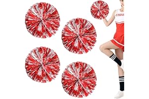 Niuhong 4 Pcs Pom Cheerleader Cheers Ball Cheer Leader Poms Pom Tifo Squadra Sportiva Accessori Cheerleading Sports Games Team Bambini Cheerleader Giochi Palla Pompon Poms Spirito Tifo (Rosso+argento)