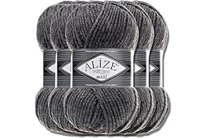 HOBBY YARN Alize Superlana Maxi 5 ovillos de 100 g de lana turca, algodón y acrílico, lisos, hilo para tejer a mano, hilo de punto, color sólido, para tejer bufandas (mezcla gris mediana, 182)
