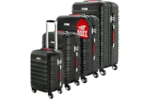 Monzana® Kofferset Baseline Hartschalen Koffer S-M-L-XL Gel-Griffe 4 Rollen ABS Hardcase Schloss Füße Trolley Rollkoffer Reisekoffer 4er Set Schwarz