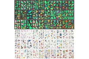 KADERAS Tatuaż dla dzieci, świecący w ciemności, mieszany styl, tymczasowe tatuaże dla dziewcząt i chłopców, 30 arkuszy, przyjazne dla skóry, brokatowe tatuaże dla dzieci na urodziny dziecka, prezent dla