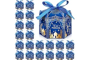 FACCITO 24 Boîtes Cadeaux Eid Mubarak Boîtes de Bonbons de Ramadan Coffret Cadeau de Ramadan en Papier Boîtes de Bonbons de Fête Musulmane pour Ramadan Eid Mubarak Fête Décoration (Bleu)