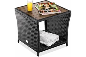 ‎CASARIA Casaria® Beistelltisch Schwarz Wetterfest Klein Holz Polyrattan Akazie 45x45x40cm 80kg Belastbarkeit Outdoor Tisch Gartentisch Balkontisch Gartenmöbel