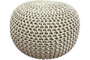 Y HOMEWARE YORKSHIRE HOMEWARE Large 100% Cotton Chunky Knitted Round Pouffe Handmade Bean Filled Home Living Room Children Foot Stool Ottoman (Tan)