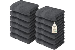Utopia Towels Premium Washcloth Set (30 x 30 CM) 100% Cotton Face Cloths, Highly Absorbent and Soft Feel Fingertip Towels (12 Pack, Grey)