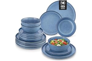 vancasso ANYA Plates and Bowls Set, 18 Piece Dinner Plates Set of 6, Include Ceramic Dinner Plates, Dessert Plates, and Cereal Bowls, Dishwasher and Microwave Safe, Blue