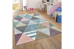 PACO HOME Tappeto per soggiorno e per la cameretta dei bambini e dei ragazzi, in colori pastello, con moderno motivo in rosa, turchese, menta e giallo, Dimensione:160x230 cm, Colore:Multicolore 4