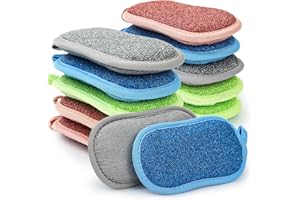Votoko BGS 12 Stück Spülschwamm Groß Putzschwamm Küchenschwamm Waschbar, 15×8×2cm Schwämme Küche, Spülschwamm Nachhaltig Mikrofaser Doppelseitenschwämme Topfreiniger für Geschirr, Küche, Bad, Glas