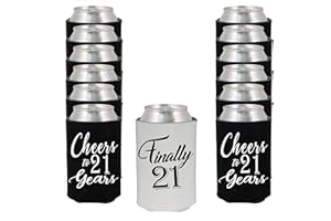 Shop4Ever Finally 21 ~ Cheers to 21 Years Can Coolie ~ 21st Birthday Party Beer Can Sleeve Coolers ~ (Black, 12)