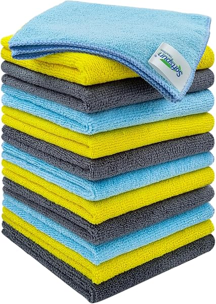 SOFTSPUN Microfiber Cleaning Cloths, 12pcs 30x30cms 220 GSM Multi-Colour!…
