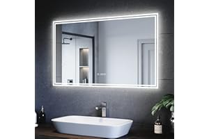 SONNI Espejo Baño con Luz Bluetooth 5.0 y Antivaho 120x70 cm Espejo de Baño con Luz LED Interruptor Táctil,con Reloj/Indicador de Temperatura,IP65