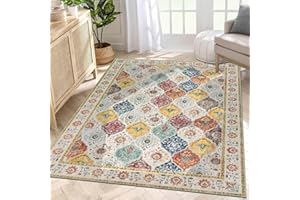 SHACOS Dywan w stylu boho, z krótkim włosiem, nadaje się do prania, przytulny, vintage, do salonu, antypoślizgowy, miękki dywan do pokoju dziecięcego, jadalni, kolorowy, 90 x 150 cm