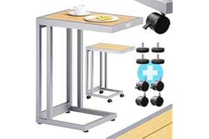 ‎CASARIA Casaria® Beistelltisch C-Form 50x40x66 cm Metall WPC Tischplatte 25kg Belastbarkeit Rollen Wetterfest Outdoor Gartentisch Balkontisch Tisch Creme Weiß