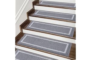 COSY HOMEER Carpet Stair Treads 15pcs Set, Non-Slip Indoor Carpet Treads for Stairs for Kids Elders and Dogs, 100% Polyester Quick Peel Self-adhesive Stair Runner Rug Pads, 22 x 70cm, Grey