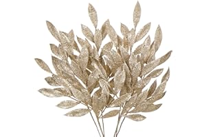 ‎HOLLYONE 60CM Weihnachten Picks Glitzer 6 PCS, Weihnachten deko Glitzer, Weihnachten Blätter, Glitter Weihnachtsbaum Blätter Ornament champagner mit Lange biegbare Stiele für Weihnachtsbaum Neujahr Ornamente