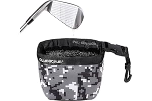 Club Scrub Reinigungsbeutel für Golfschläger und Golfbälle, wasserdichtes Innenfutter mit Clean-Face Technologie, Abnehmbarer Clip, maschinenwaschbar, reinigt Schlägerrillen, trockene Außenseite